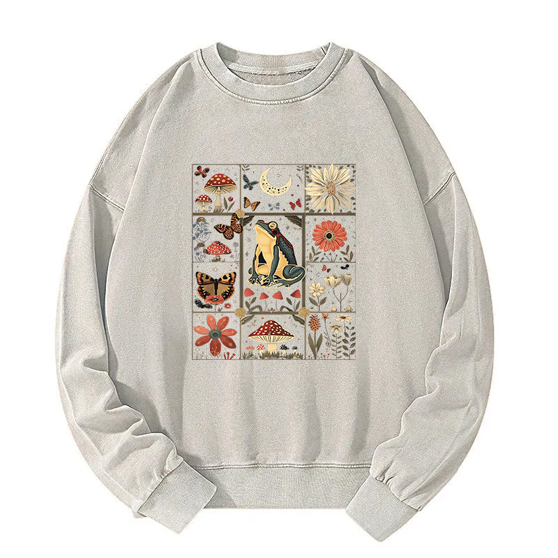 Celestial Frog Goblincore Mushroom Washed Sweatshirt