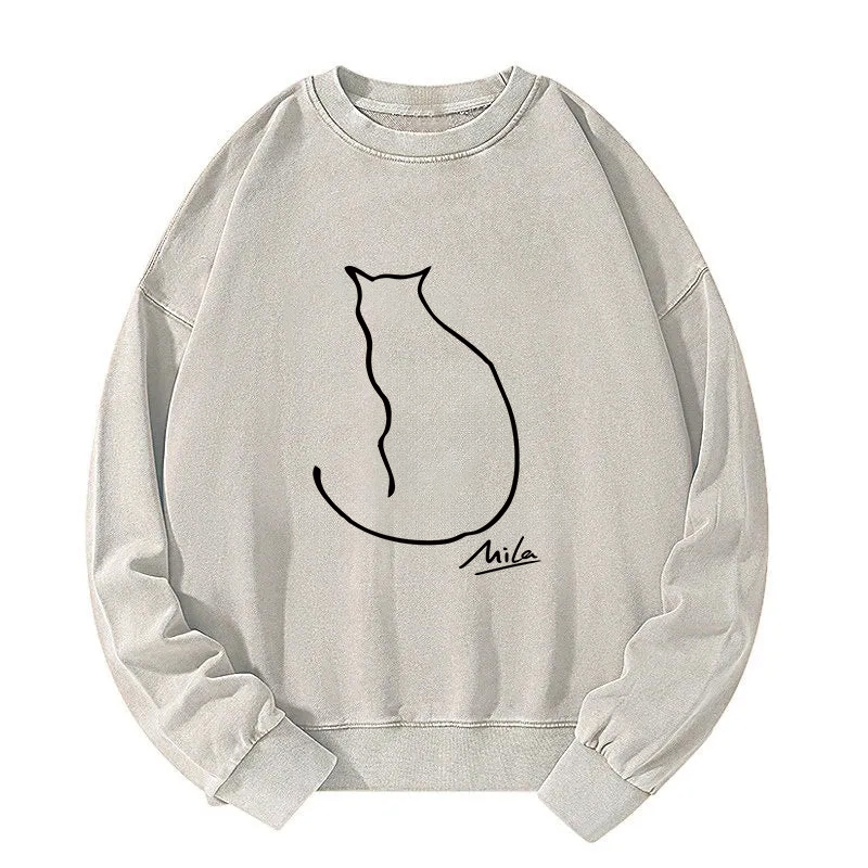 Simple Drawing Cat Washed Sweatshirt