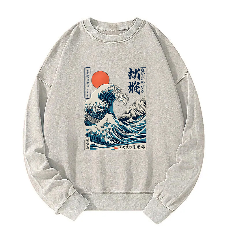 Ukiyo-e Ocean Waves Japan Washed Sweatshirt
