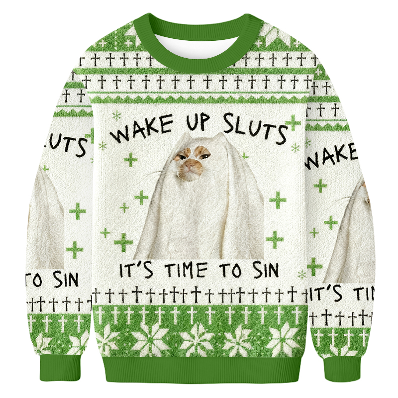 Baddiecat Wake Up But At What Cost Christmas Ugly Sweatshirt