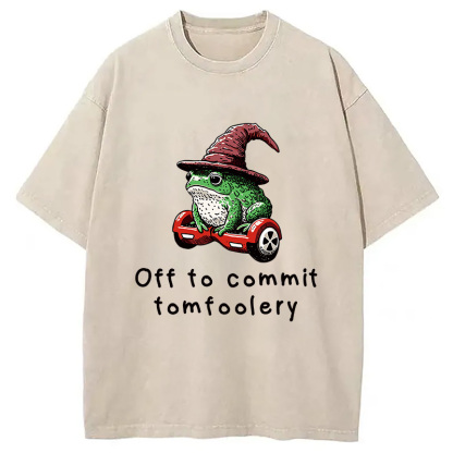 Japanese Frog Riding A Balance Scooter Washed T-Shirt