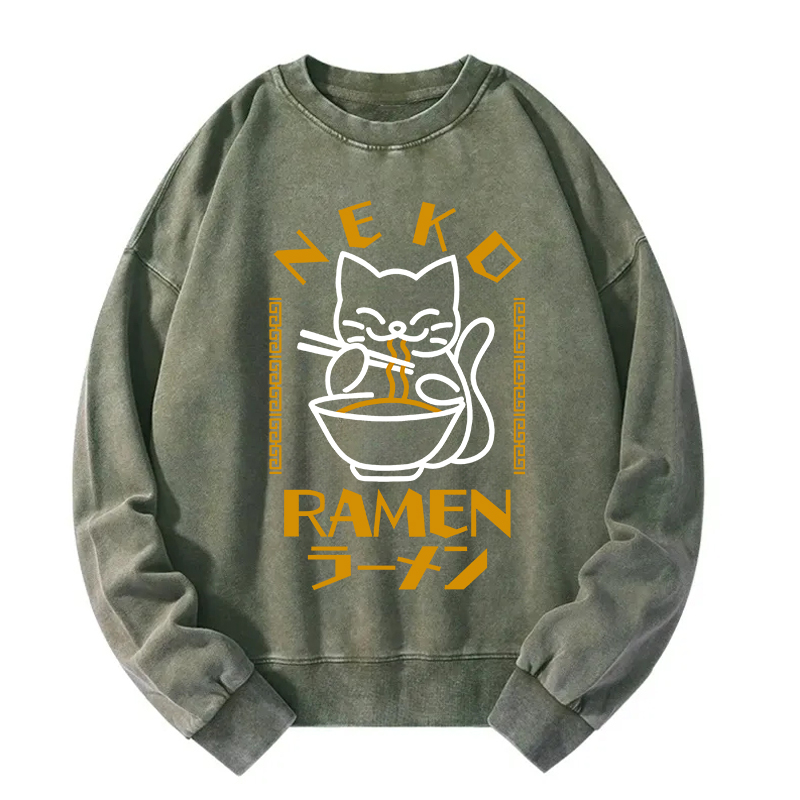 Cat Obsessed With Ramen Washed Sweatshirt