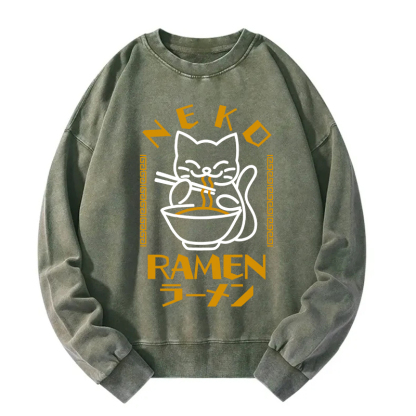 Cat Obsessed With Ramen Washed Sweatshirt