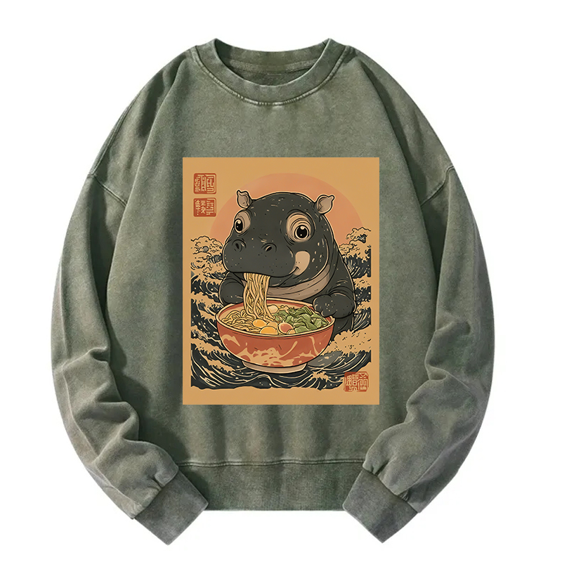 Moo Deng Eat Ramen Washed Sweatshirt
