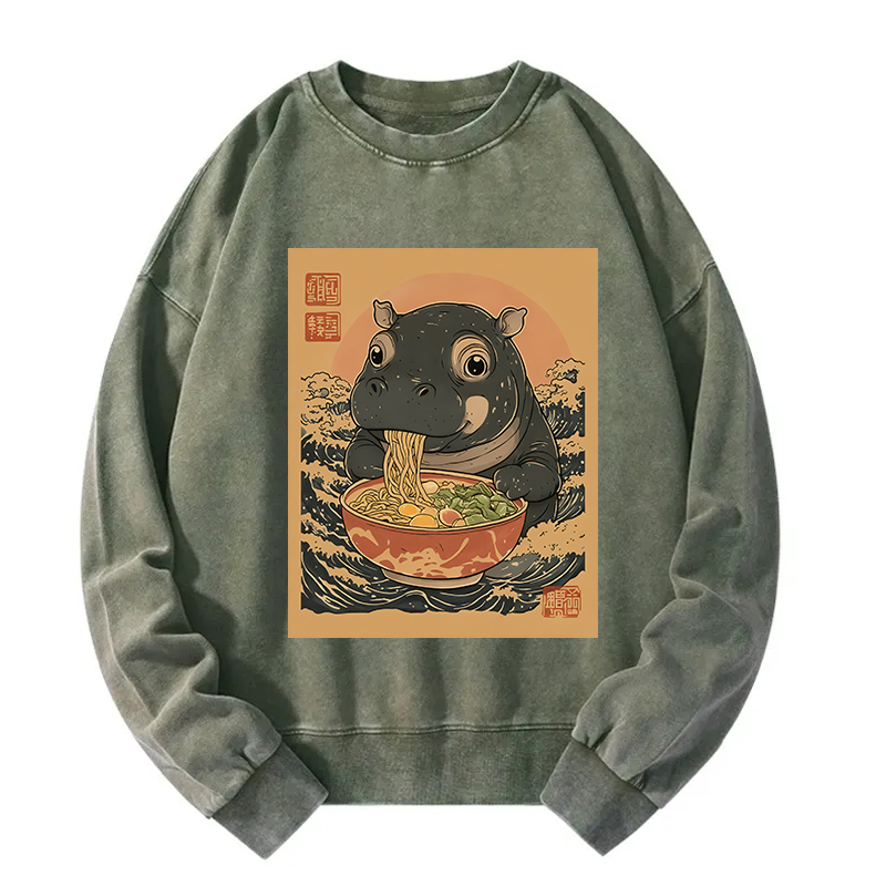 Moo Deng Eat Ramen Washed Sweatshirt