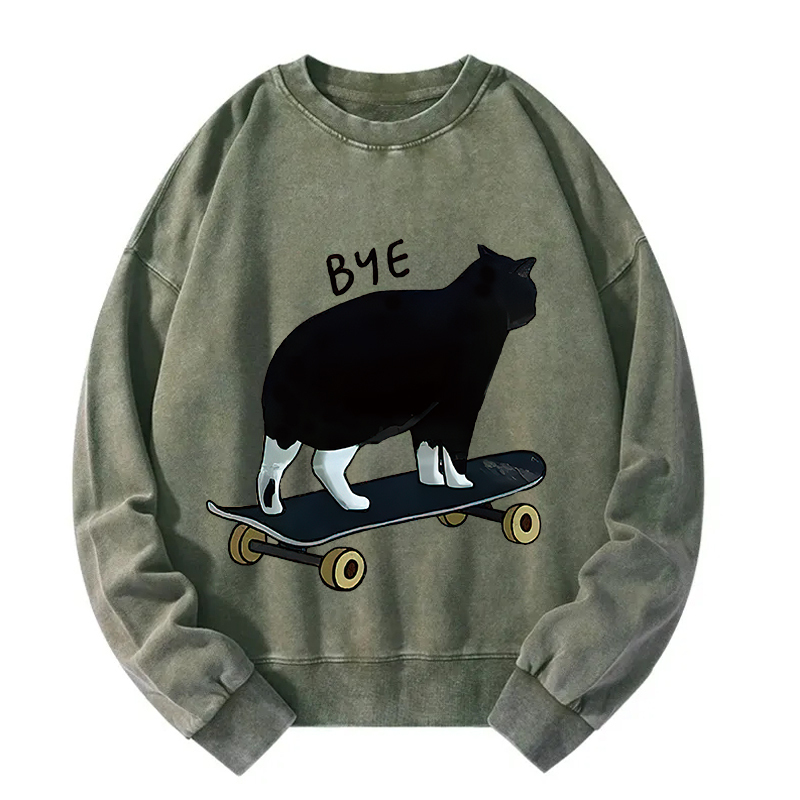 Cat On Skateboard Washed Sweatshirt