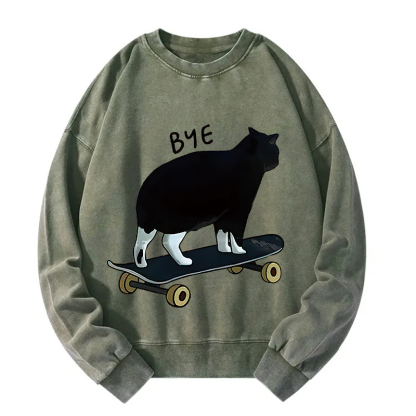 Cat On Skateboard Washed Sweatshirt