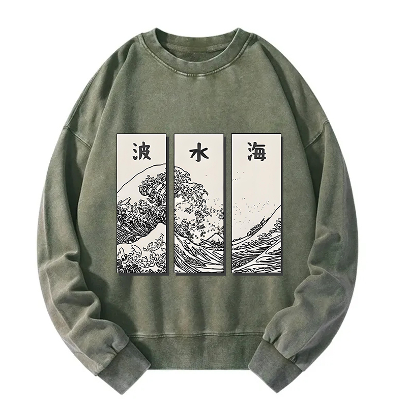 Japanese Art Wave Washed Sweatshirt