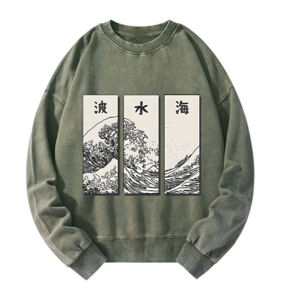 Japanese Art Wave Washed Sweatshirt