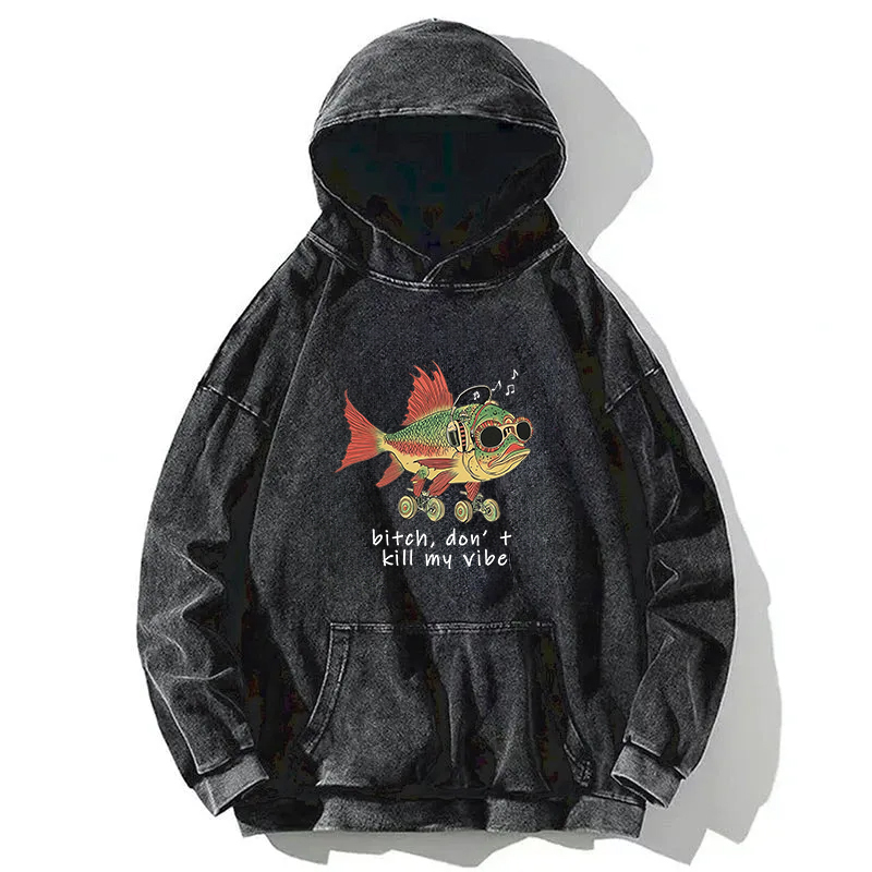 Cheerful Music Fish Washed Hoodie
