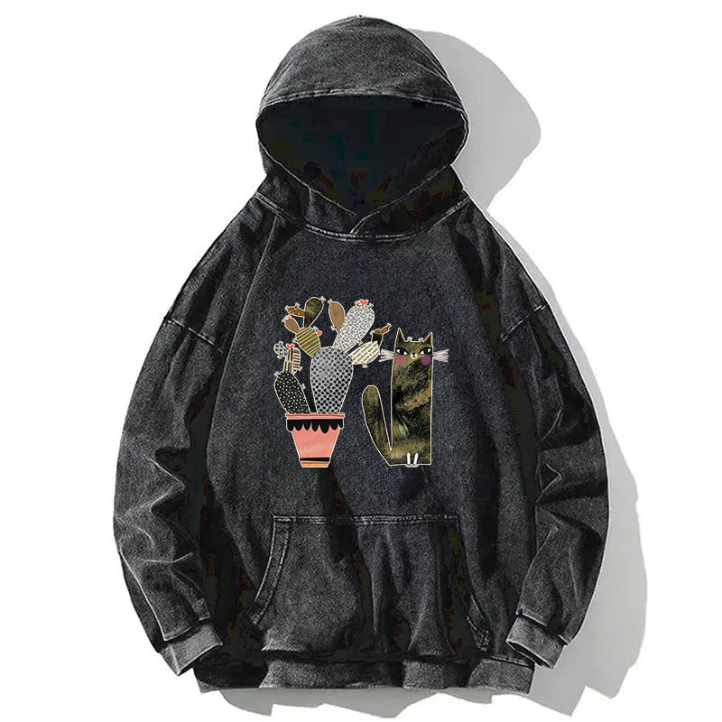 Cactus And Cat Washed Hoodie