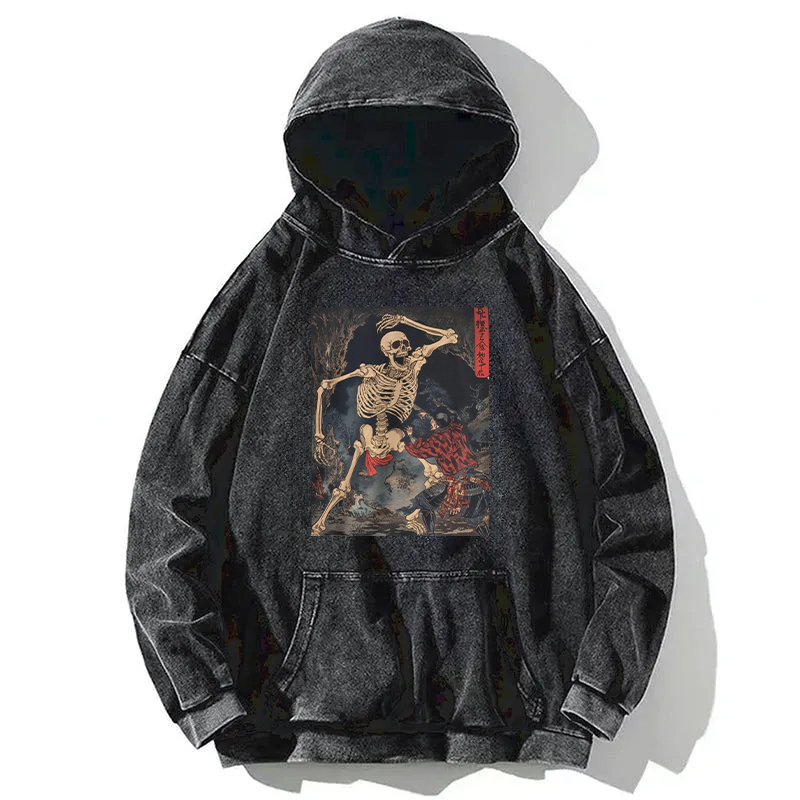 Japanese Horror Skeleton Washed Hoodie