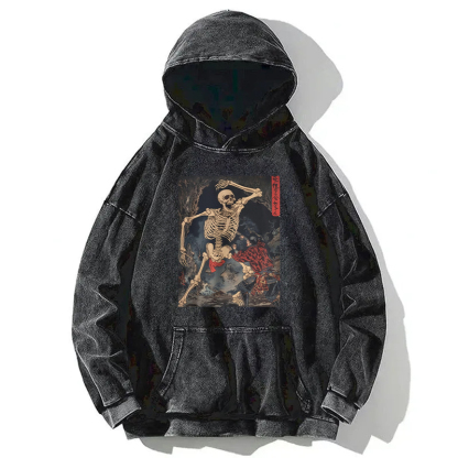 Japanese Horror Skeleton Washed Hoodie