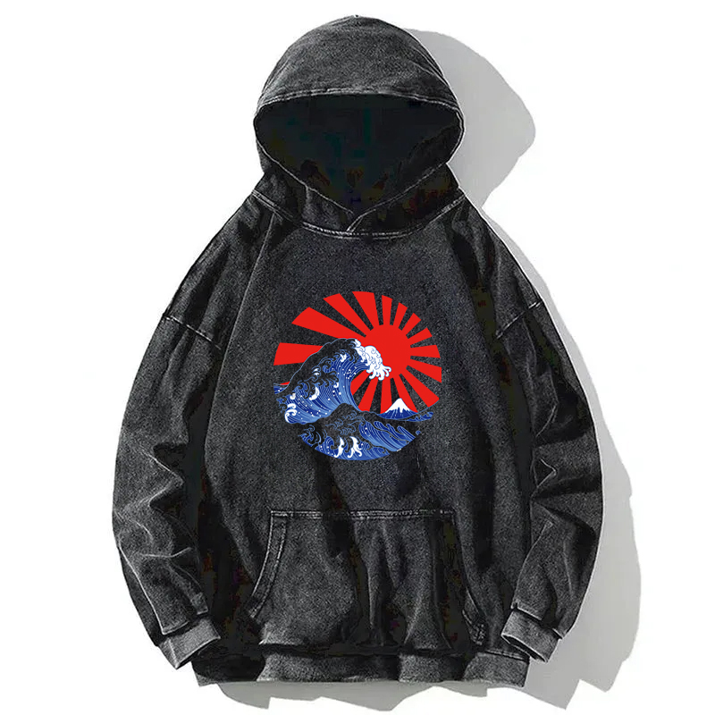Japanese Wave Flag Washed Hoodie