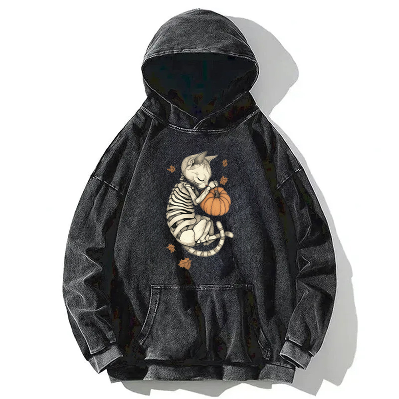 The Sleeping Kitten On Halloween Washed Hoodie