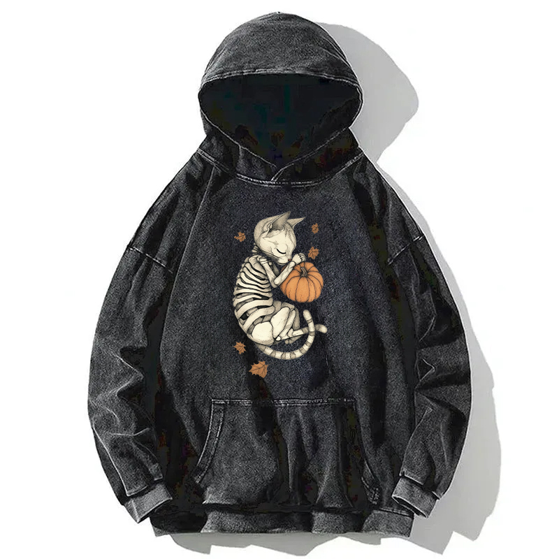 The Sleeping Kitten On Halloween Washed Hoodie