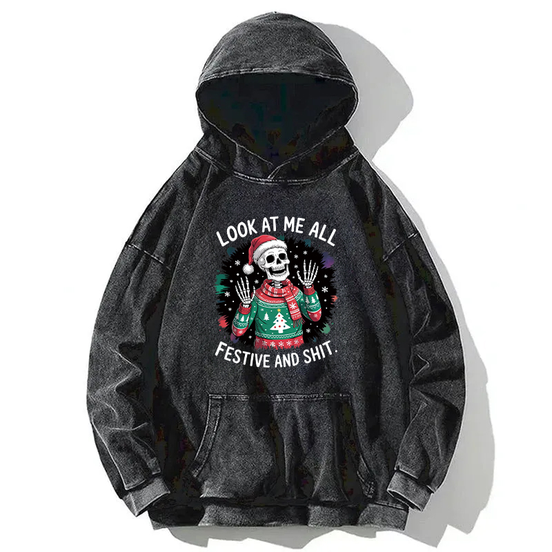 Funny Skeleton Christmas Washed Hoodie
