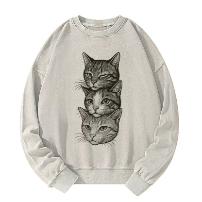 Three Cat Heads Washed Sweatshirt