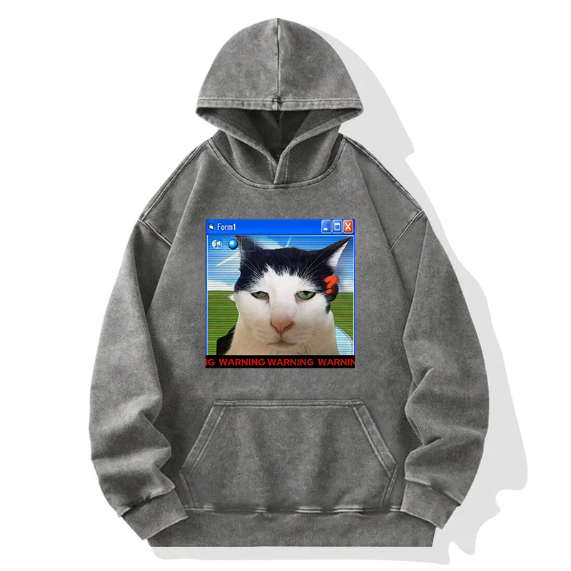 Warning Cat Washed Hoodie