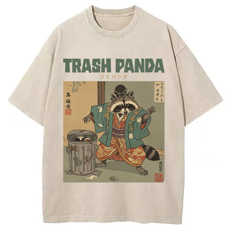 Trash Panda Traditional Japanese Meme Washed T-Shirt