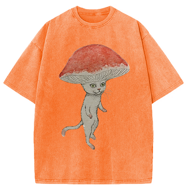 Magic Mushroom Cat Washed T-Shirt