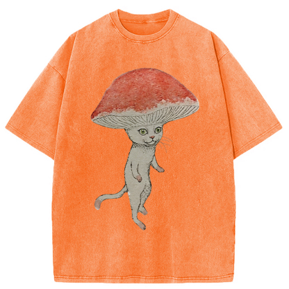 Magic Mushroom Cat Washed T-Shirt