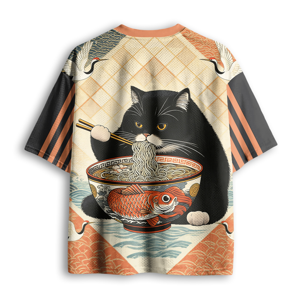 Baddiecat Fat Cat Eating Ramen Mesh Jersey