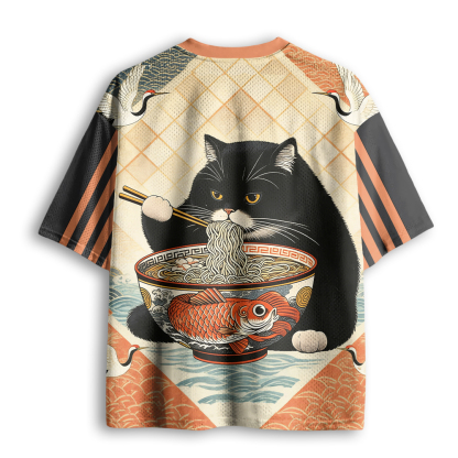 Baddiecat Fat Cat Eating Ramen Mesh Jersey