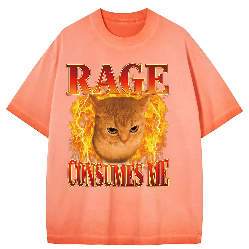 Rage Consumes Me Edgy Funny Cat Meme Gradient Washed T-Shirt