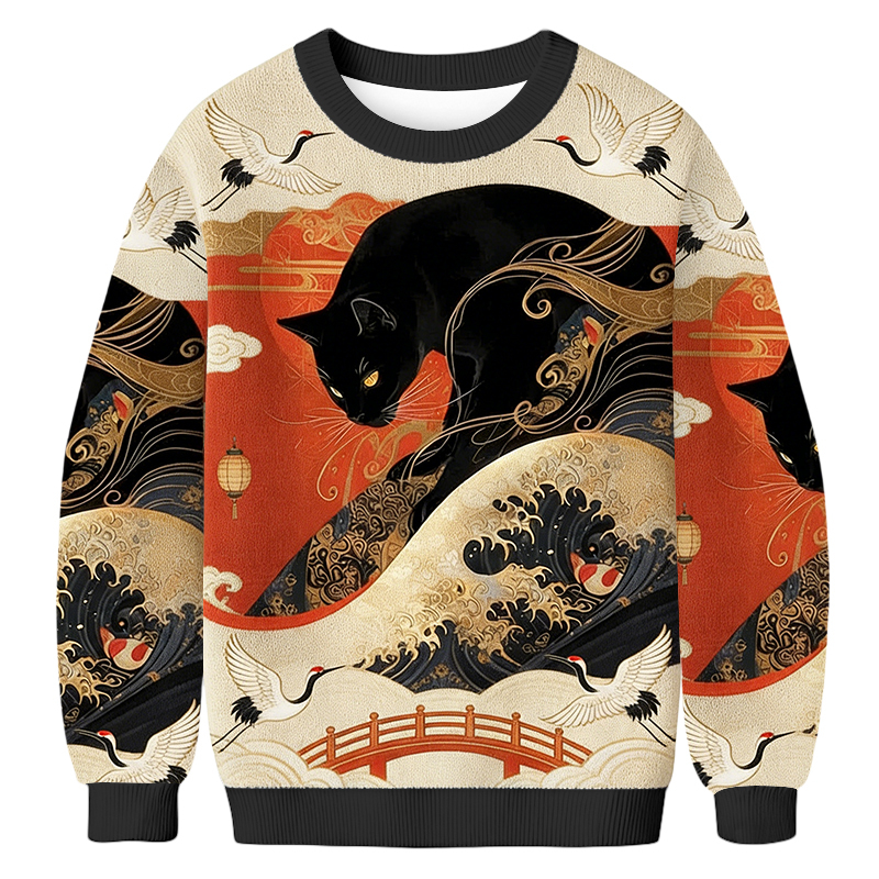 Tokyoviva Ukiyo-e Black Cat Ugly Sweatshirt