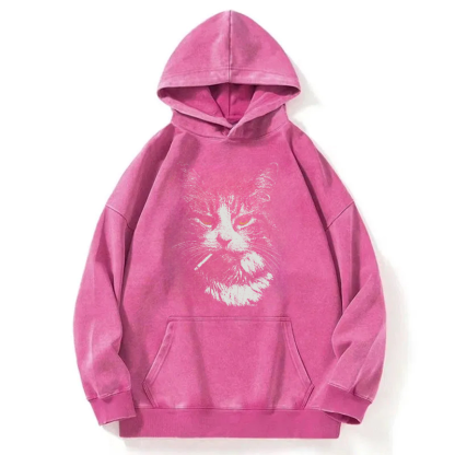 Cool Cat Smoking Washed Hoodie