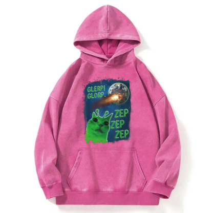 Funny Alien Cat Meme Washed Hoodie