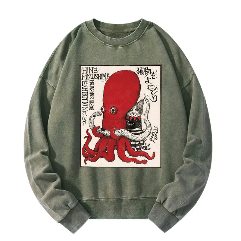 The Cat Controls The Octopus Washed Sweatshirt