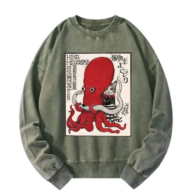 The Cat Controls The Octopus Washed Sweatshirt