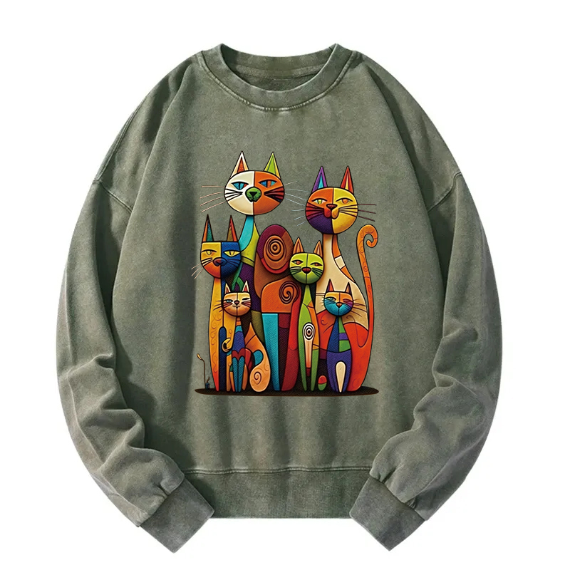 The Da Vinci Cat Family Washed Sweatshirt