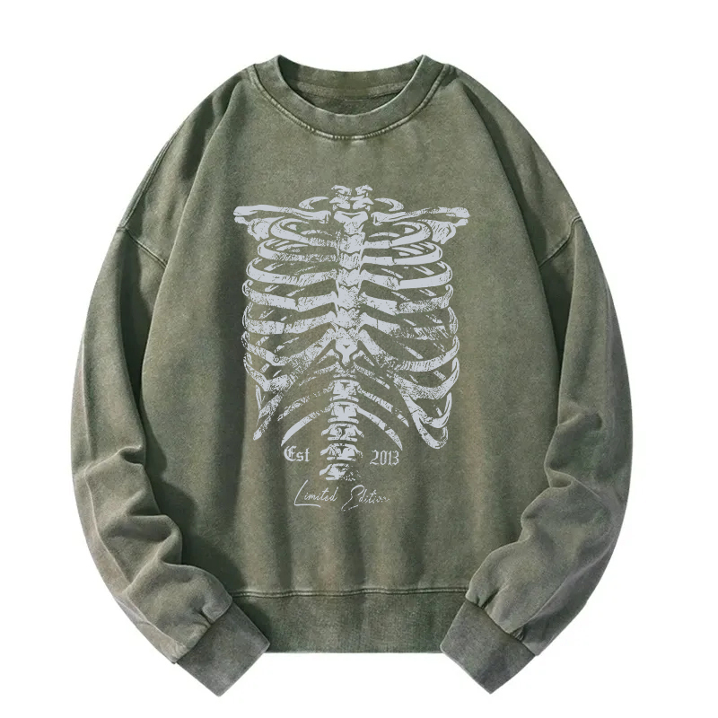Gothic Ribcage Skeleton Washed Sweatshirt