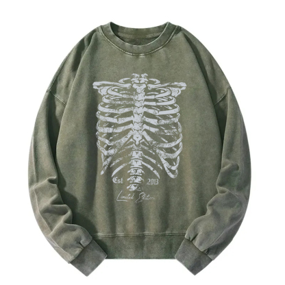 Gothic Ribcage Skeleton Washed Sweatshirt