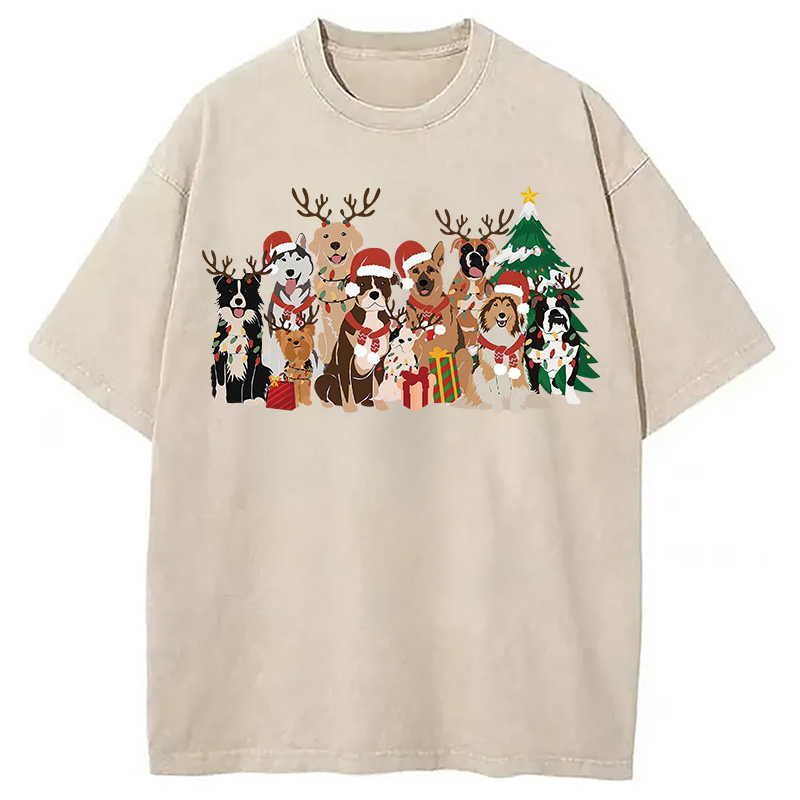 Christmas Dogs Washed T-Shirt