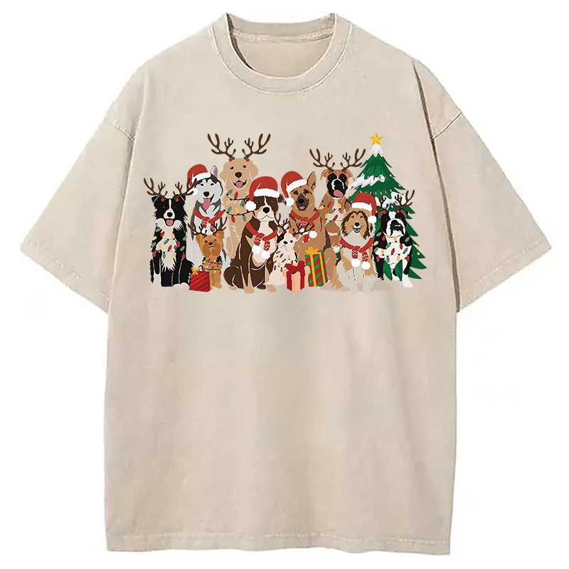 Christmas Dogs Washed T-Shirt