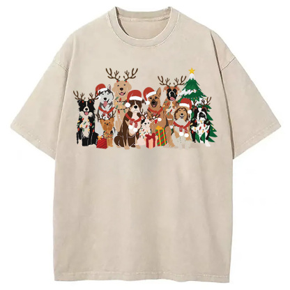 Christmas Dogs Washed T-Shirt
