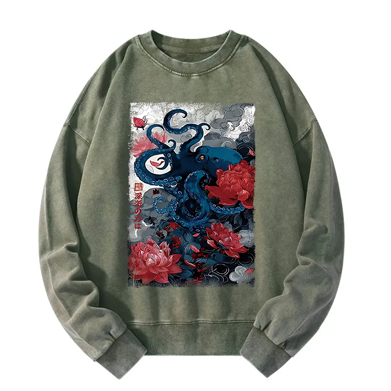 Deep Sea Retro Octopus Washed Sweatshirt