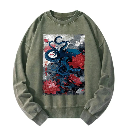 Deep Sea Retro Octopus Washed Sweatshirt