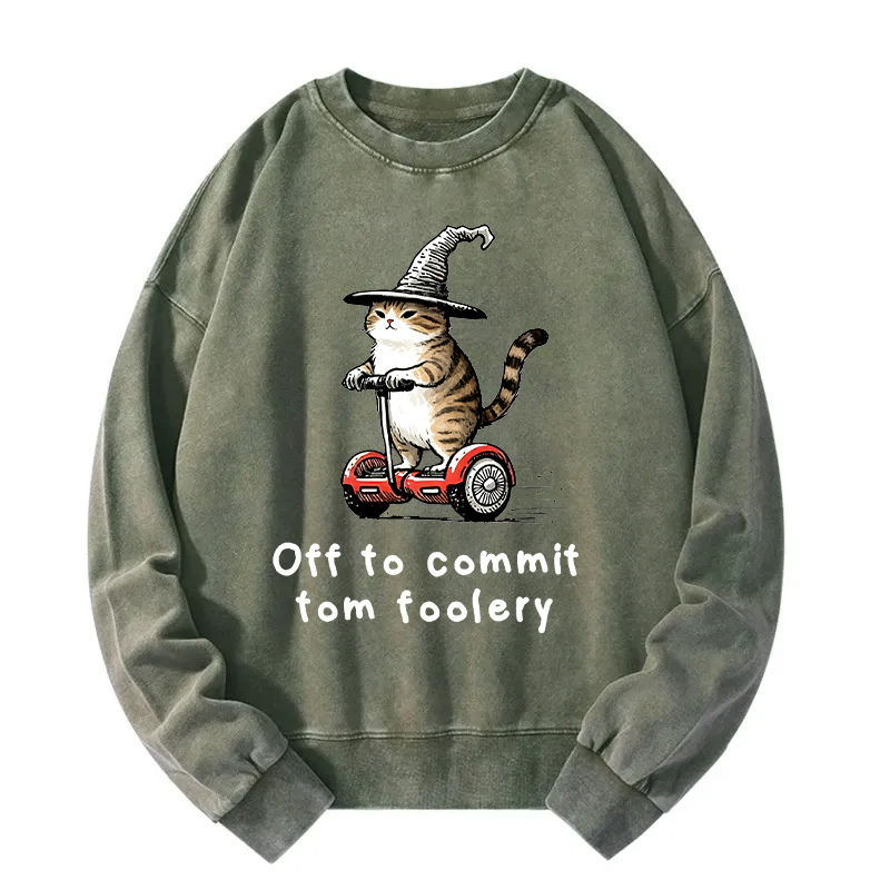Off To Commit Cat Washed Sweatshirt