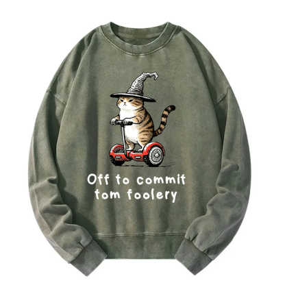 Off To Commit Cat Washed Sweatshirt