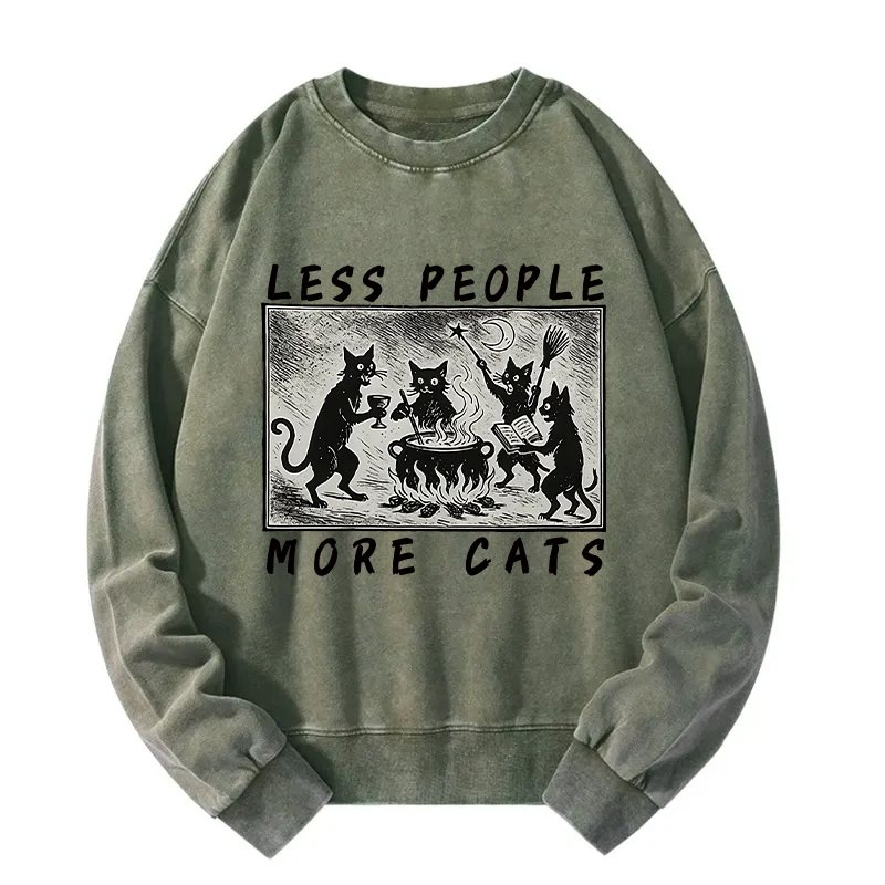 Less People More Cats Washed Sweatshirt