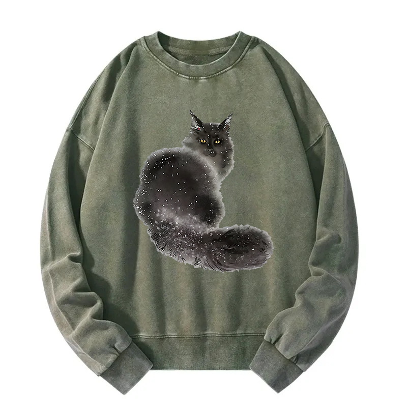 Ink Painting Cat Washed Sweatshirt