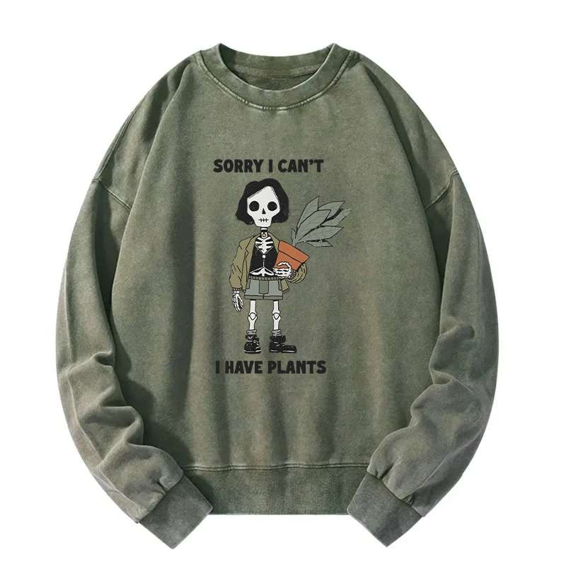 Skeleton Girl Holds A Plant Washed Sweatshirt