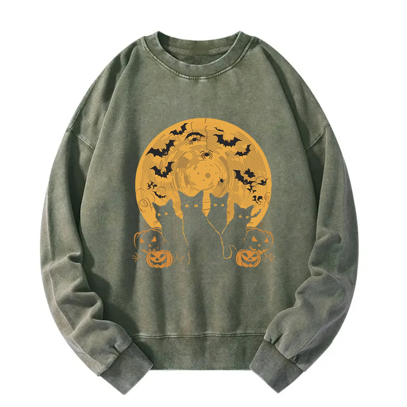 Cat Halloween Moon Washed Sweatshirt