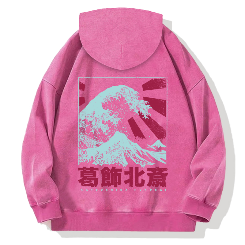 Japanese Great Wave Off Kanagawa Back Washed Hoodie