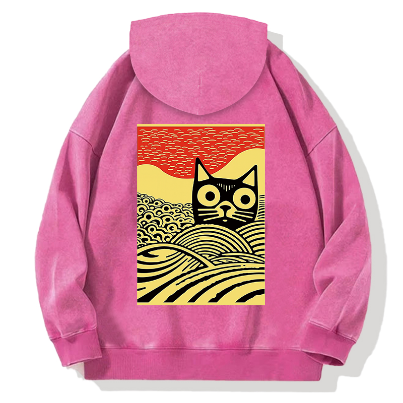 Meow Kawaii Cat Japanese Back Washed Hoodie